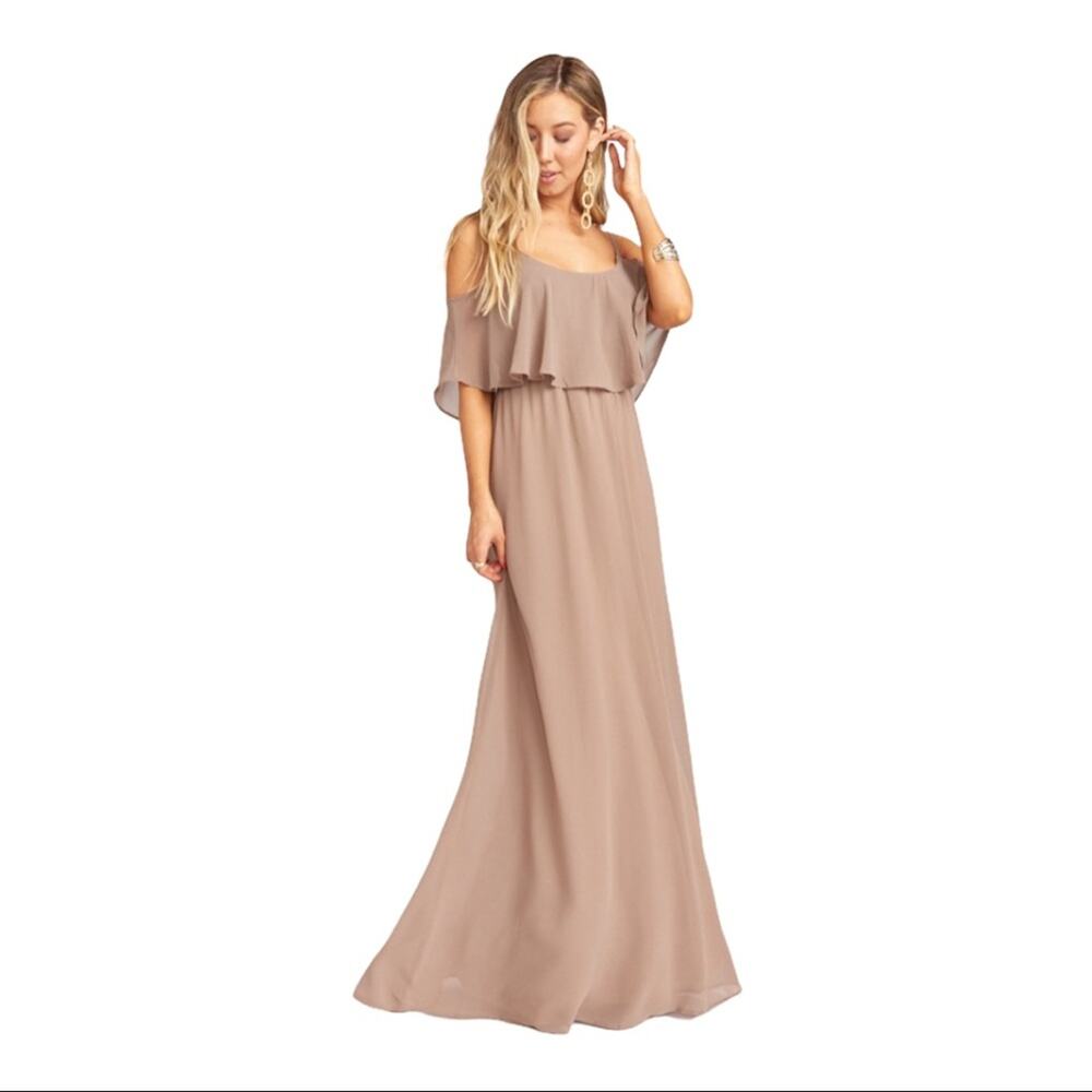 Show Me Your Mumu Caitlin Ruffle Maxi Dress Dune Chiffon Size Small NWT